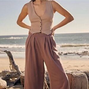 Free People FP Beach Roxanne Pants Cotton Boho Pleated Wide Leg Purple Mauve M